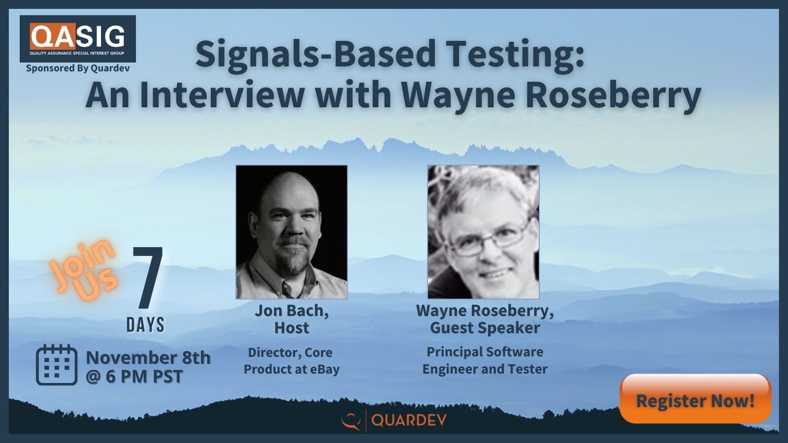 QASig Announcement of me talking about Signals Based Testing