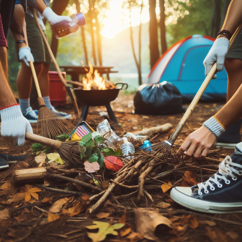 An image of people cleaning a campsite