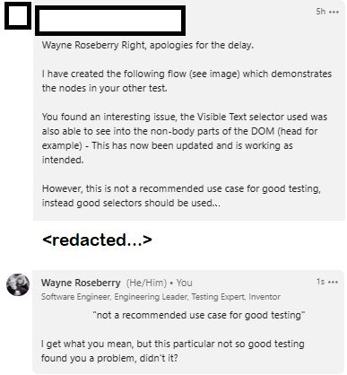 A screenshot of a conversation I had online with a member of the DoesQA team