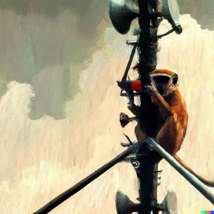 In honor of smart monkey testing, an image of a monkey on a radio tower.