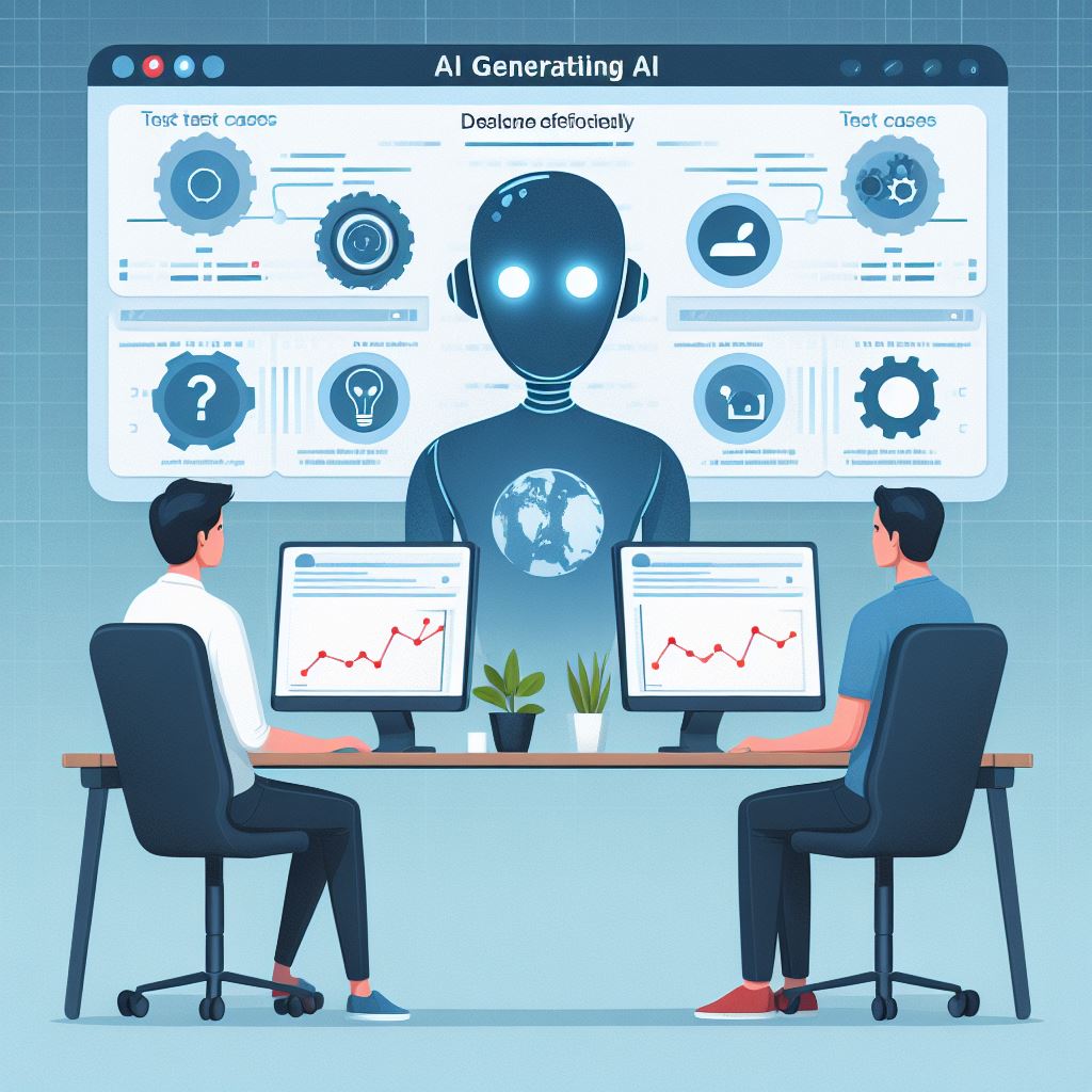 A cartoon depicting two testers at computers across from an anthropic AI figure